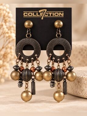 Collection 7 Gold-Tone Dangle Bead Hoop Earrings